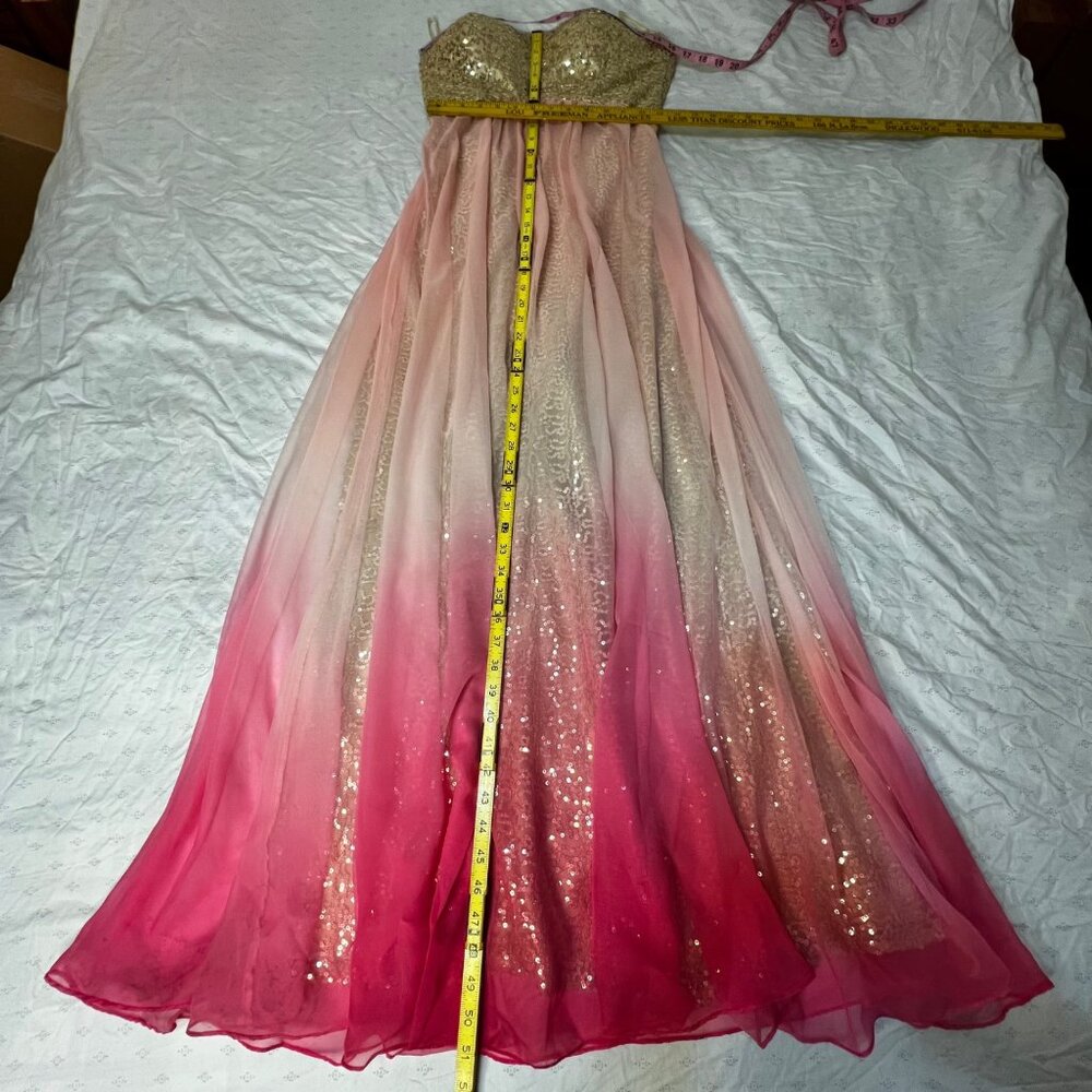 Jump Apparel 9/10 Formal Gold Sequin Pink Ombre Baby Doll Maxi Dress Homecoming - Picture 13 of 16